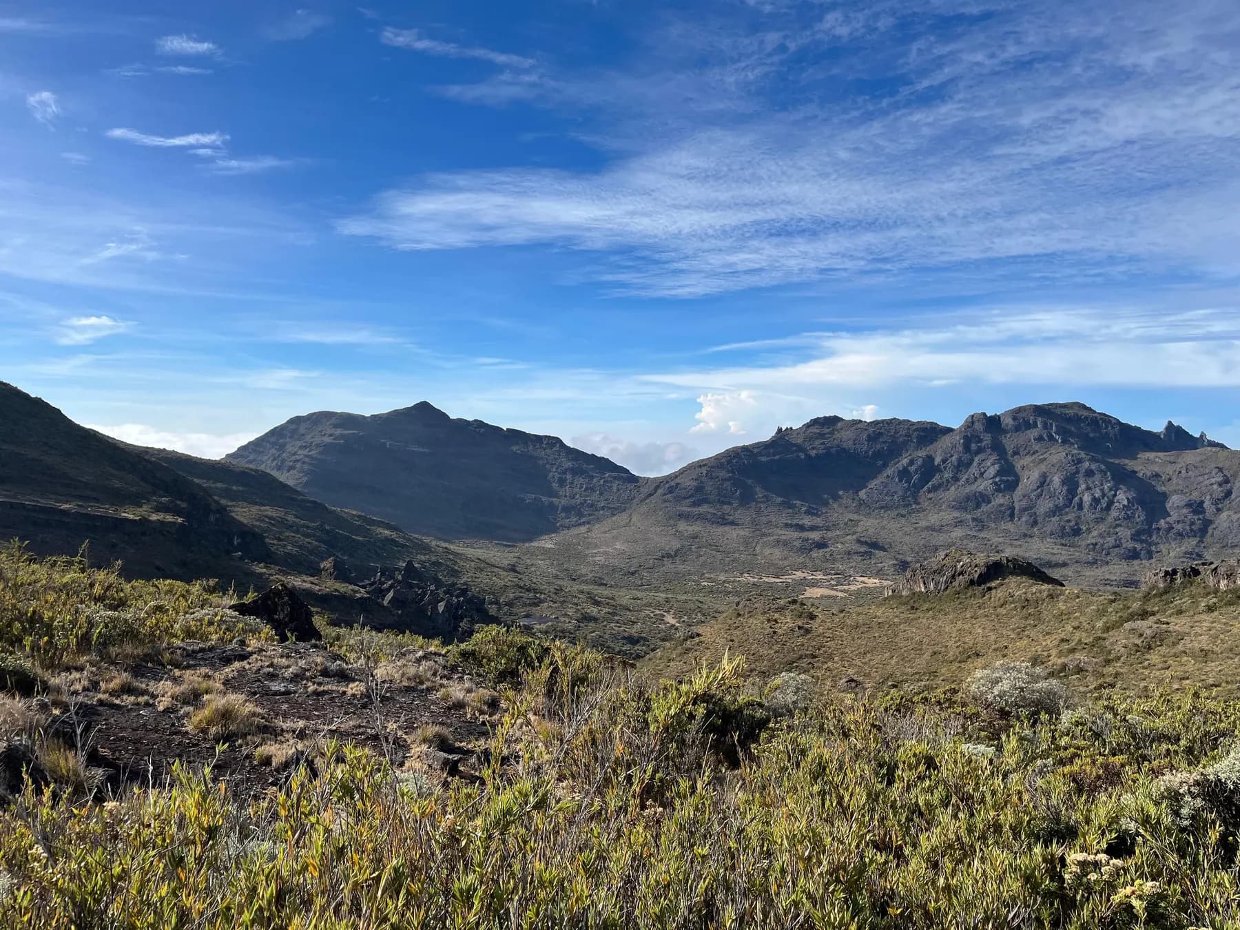 Trail winding toward a mountain pass